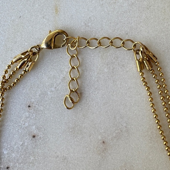 Gold Triple-Layer Beaded Necklace With Blue Crystals - Picture 4 of 6